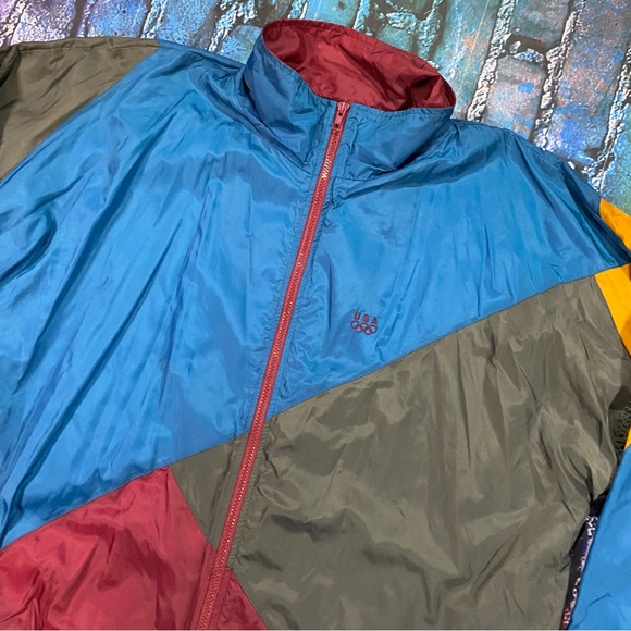 VTG JC PENNY EXCLUSIVE USA OLYMPIC WIND BREAKER LONG SLEEVE Burg/Blue/Yellow XL - Picture 2 of 7